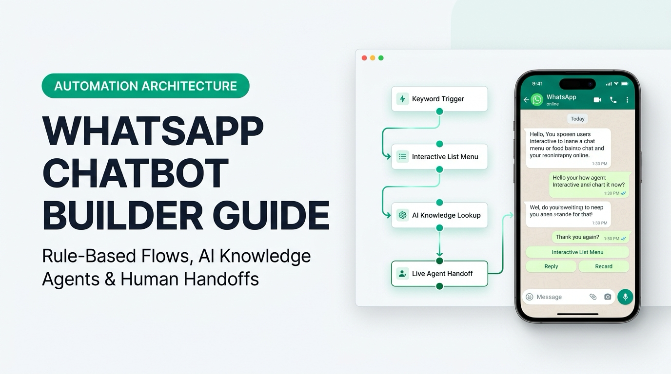 WhatsApp Chatbot Builder Guide: Designing Rule-Based Flows, AI Knowledge Bots, and Human Handoffs